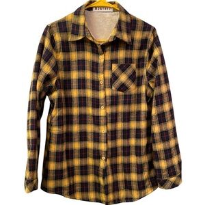 Montrez Plaid Shaket Furry Fleece Lined Shirt Jacket Black Yellow Red WM SZ L